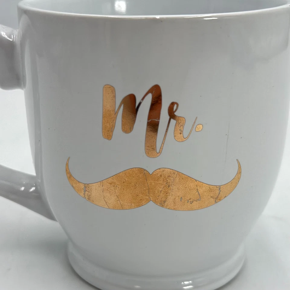Taza de café Mr. oro blanco barba novio mango taza de bebida regalo de boda cerámica 4 pulgadas Foto 2 de 4