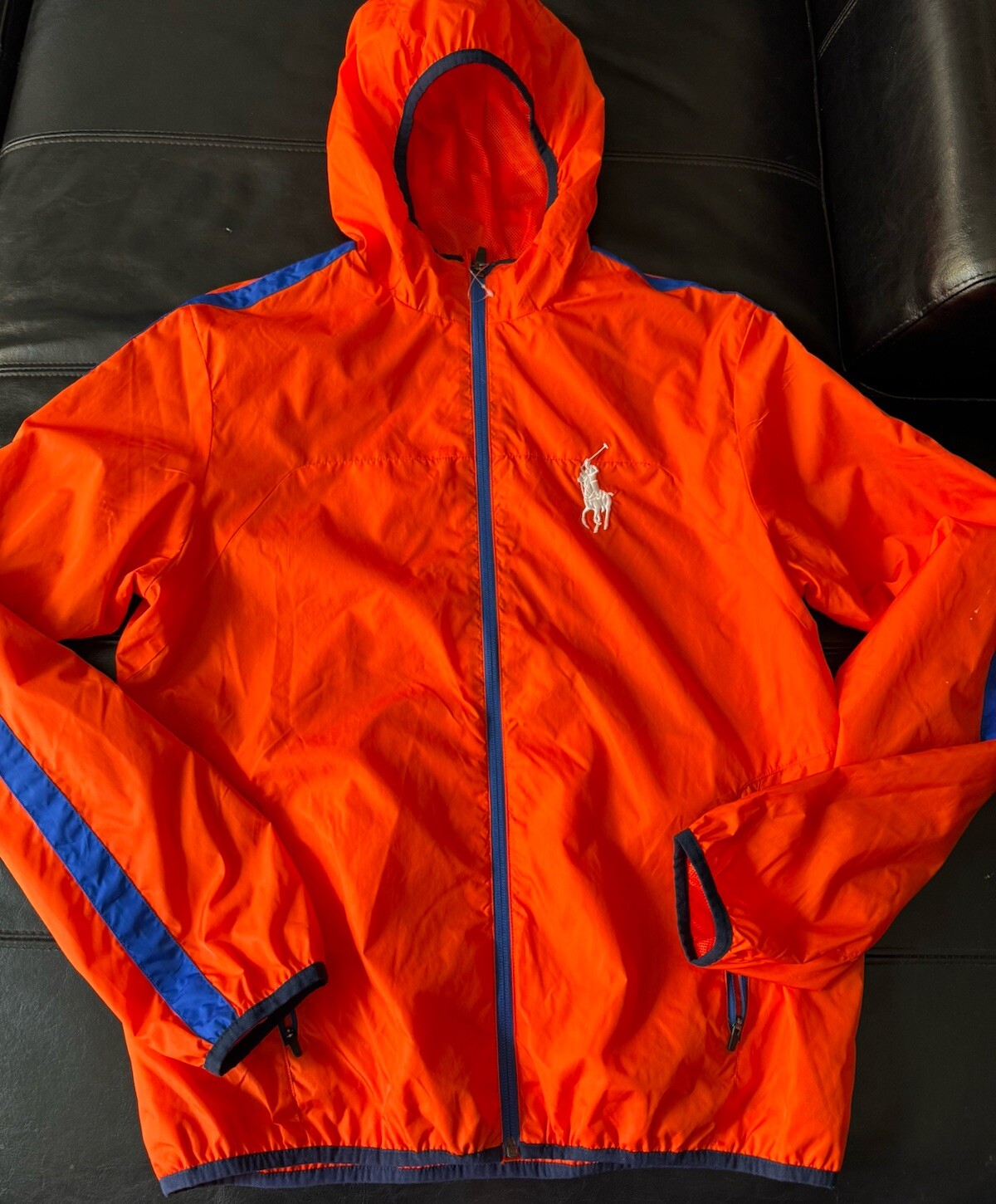 Polo Ralph Lauren Sport 67 Uomo Giacca Arancione Rosso Blu Zip Rain Gear Pony Medium