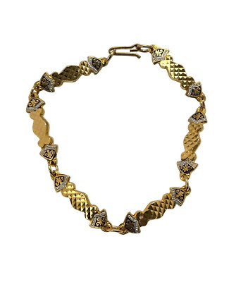 Vintage Textured Gold Tone & Damascene Panel Bracelet