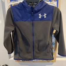 Under Armour Kid's Boy's Blue Sim Front Zip Hooded Coat Jacket Size 4 Fleece