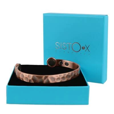 SISTO X Super Strong Magnetic Bracelet/Bangle Copper Hammered Design 6 Magnets Health Ra