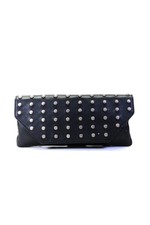 Olivia Harris Womens Leather Shredder Studded Envelope Clutch Handbag Black