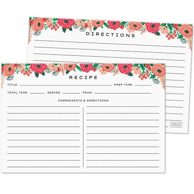 50Pack 4x6 Inch Floral Recipe Cards for Family Recipe Wedding Bridal Baby Shower