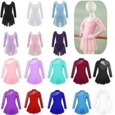 Girls' Figure Ice Skating Dress Long Sleeve Ballet Dance Gymnastic Tutu Skirted