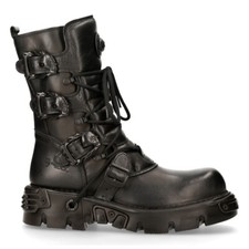 Nouveau Rock M.391 S.18 Bottes Unisexes Métalliques Noires Punk Goth Rock Biker