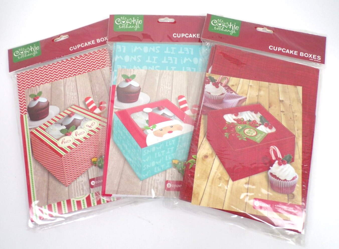 Christmas Cookie Exchange Cupcake 9 Square Gift Boxes with Window 3 packs of 3