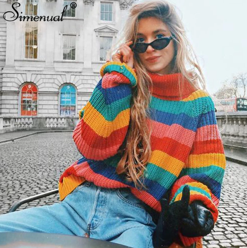 Rainbow turtleneck oversized sweater 