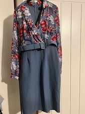 Paper Dolls Women?s Blue Anjo Blue Floral-Print Belted Shirt Dress Size 12