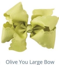 Girls Matilda Jane Olive You Green Scalloped Large Bow 4"H x 6"W