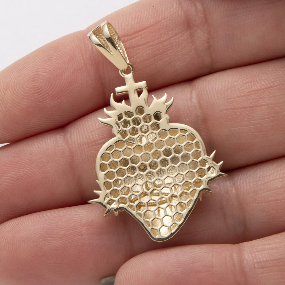 Pingente Sagrado Coração Sagrado Sagrado 1 3/4" Ouro Branco Amarelo 14K - Imagem 2 de 4