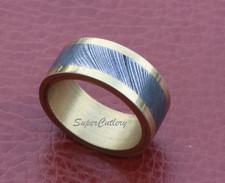 Damascus Steel Mens Wedding Band Men Engagement Ring with Brass Men's Band
