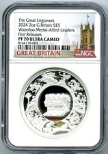 2024 GB 2OZ SILVER PROOF NGC PF70 GREAT ENGRAVERS WATERLOO MEDAL ALLIED LEADERS