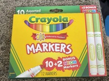 Crayola 10 2bonus Markers. Bright Colors Plus 2 Neon Markers. NIB.