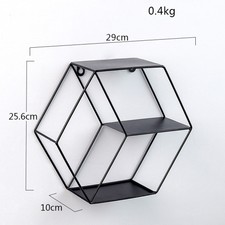 Unique Hexagon All Metal Wire Wall Shelf Modern Loft Dorm Storage Shelf 