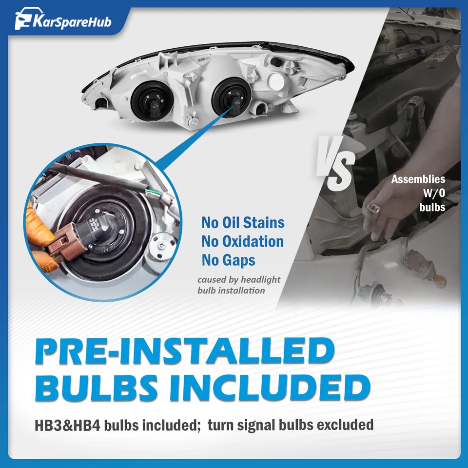 Headlights for 2002-2004 Toyota Camry Chrome Amber Corner Headlamp W/bulbs L+R - Image 4 of 4