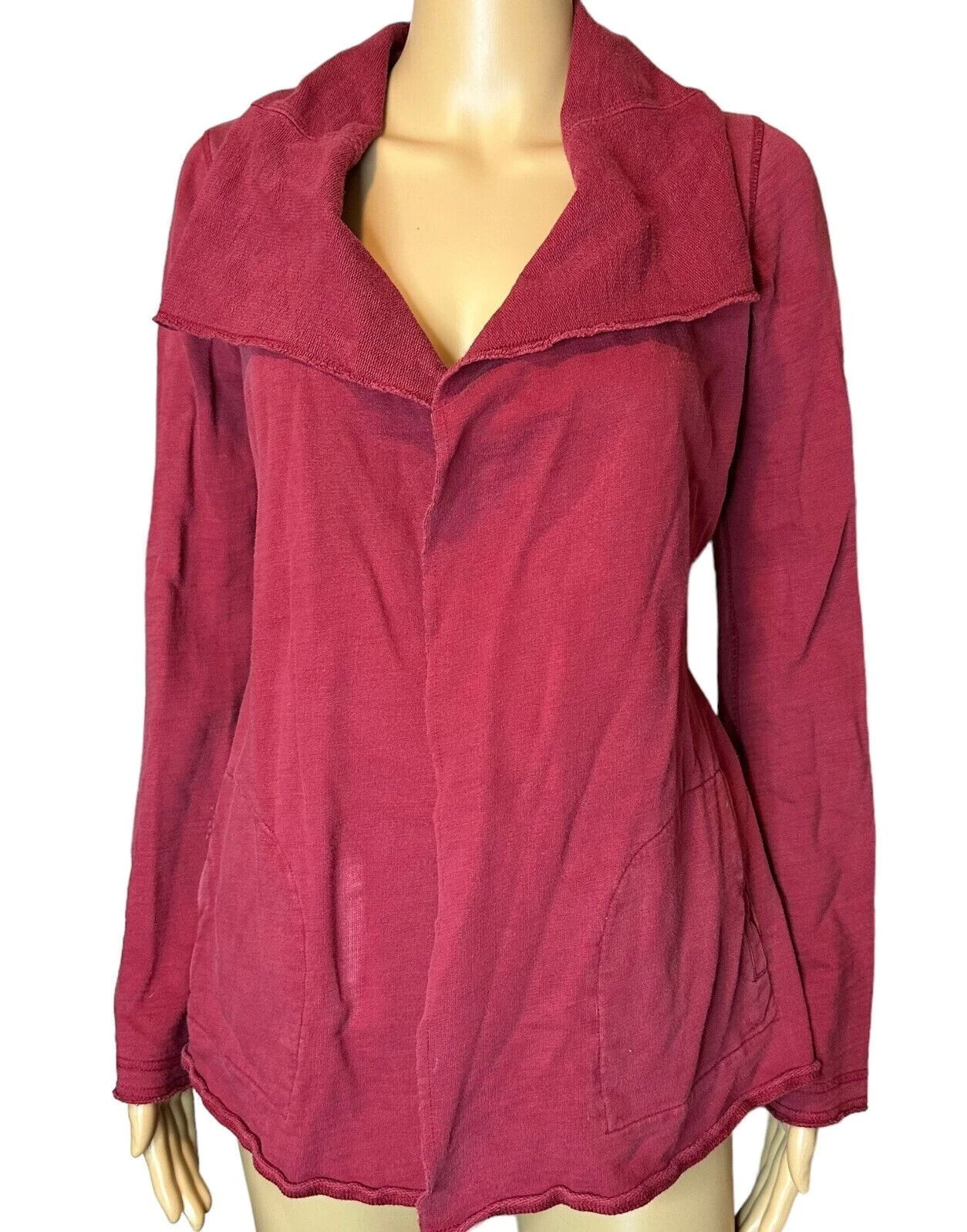 VETEMENTS Cardigan da donna aperto Lucky Brand taglia XS borgogna lunghezza media tasche colletto