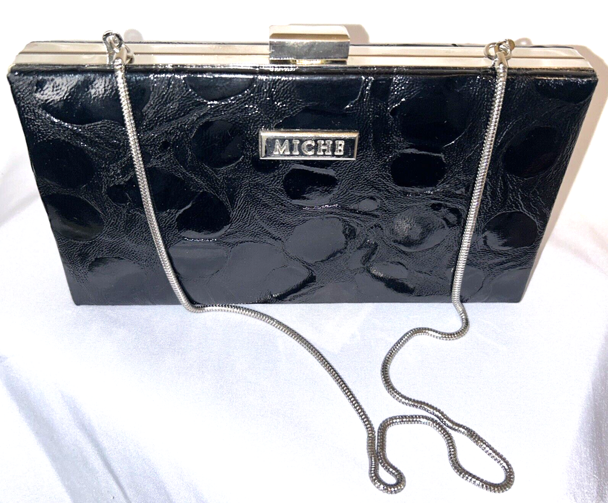 MICHE Black Clutch Wallet Evening Purse Hard Case Shoulder Silver