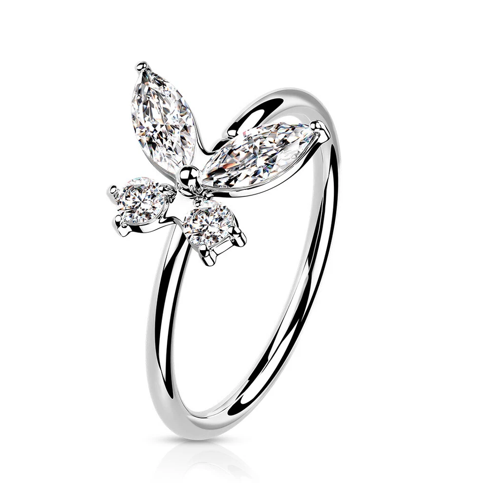 Anillos de aro flexibles de oro 14K calibre 20 ópalo o circonita cúbica mariposa buenos para nariz y oreja Foto 4 de 4