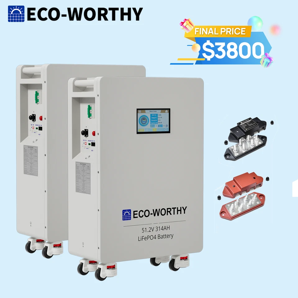 ECO-WORTHY 2 件装 48V 314AH (32.15kWh) LiFePO4 电池 立式备用