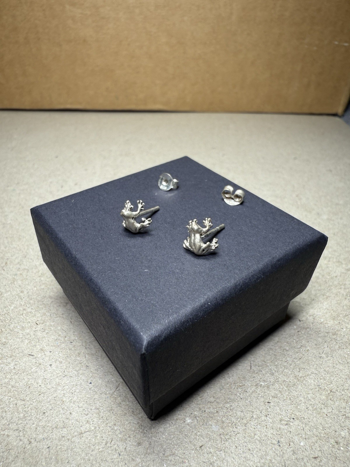 🐸 Vintage Solid Sterling Silver Frog Post Back S… - image 4