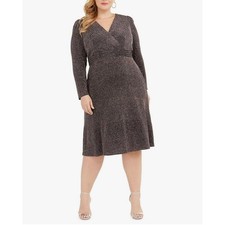 R&M Richards Dress Size 14 Black Metallic Sparkle Long Sleeve Stretchy Party