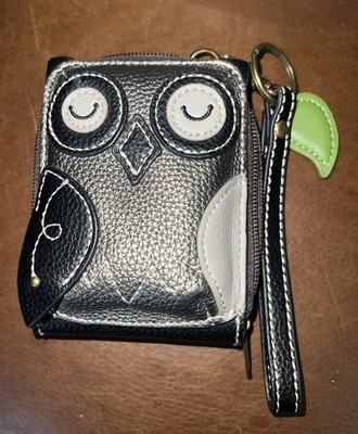 NEW CHALA TAN BRONZE OWL RFID CREDIT CARD HOLDER ZIPPERED WALLET FAUX LEATHER