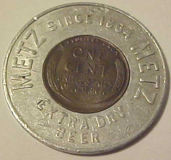 1948 Good Luck Encased Cent Metz Extra Dry Beer Since 1864 Omaha Nebraska  NE