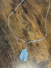 Authentic 1800s Hand Blown Rare Blue Sea Glass Pendant Chain Not Included 