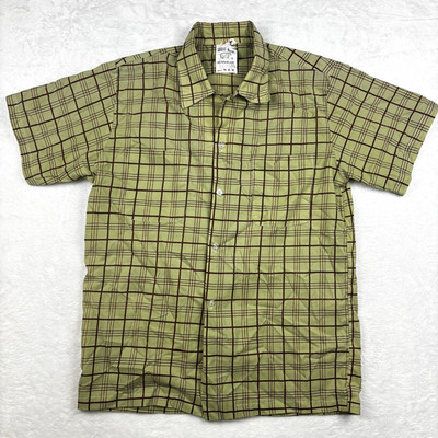 True Vintage White Bear Menswear Shirt M Beige Korea Loop Collar Camp 60s 70s