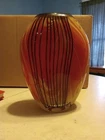 Vintage  HandBlown Murano Art Glass Pulled Feather Heavy Vase 7+lbs Red Yellow