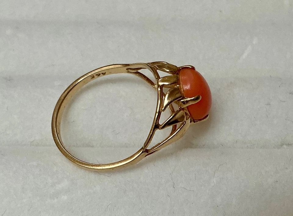 Vintage 14k Engelshautkoralle Ring, Gr. 6,5, 2,09 Gramm - Bild 3 von 4