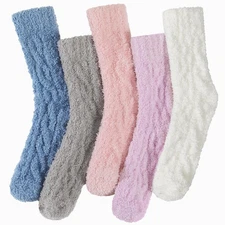 Fuzzy Socks for Women - 5 Pairs Winter Warm Soft Cozy Fluffy Slipper