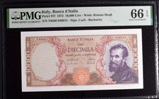 ITALY  1973 10000 Lire P#97f  PMG 66 EPQ-Michelangelo Buonarroti