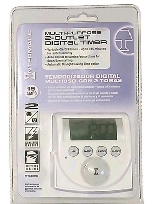 Intermatic 2 Outlet Digital Timer Indoor Use 15 Amp DT620CL New Sealed