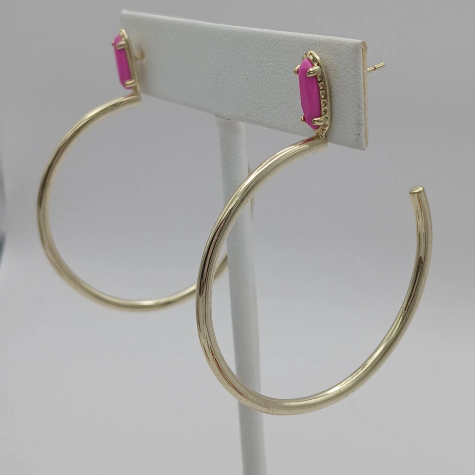 Kendra Scott Pink Stone Hoop Earrings | 14K Gold Over Brass | Statement Jewelry - Image 3 of 4