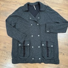 Free People Gray Grey Linen Blend Slouchy Fit Pea Coat Sz S Oversized Jacket