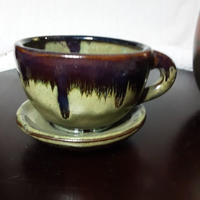 VTG Wabi-Sabi Aesthetic Saucer With Cup Attached. Pretty  With Succulent Cactus!