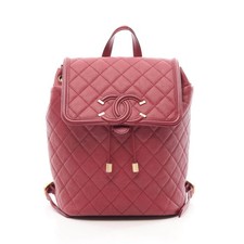Chanel Cc Filigree Caviar Skin Backpack Women Red One Size