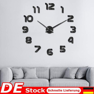 DIY Wanduhr Uhr 3D Wandtattoo Deko Design Acryl Spiegel Wand Uhr Groß XXL