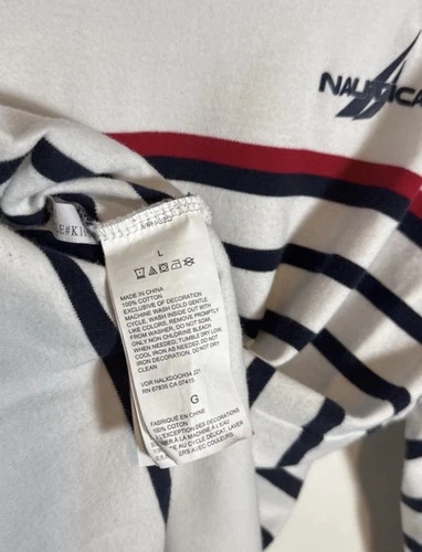 Nautica Men's Striped Crew Neck Pullover Sweatshirt White Navy Red L image 7
