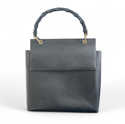 Authentic Vintage Gucci Black Leather Bamboo Brass Handle 2-way