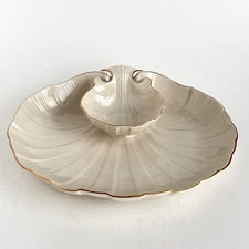 Lenox Clam Shell Chips and Dip Platter Serving Dish 12”x10” USA Gold Trim
