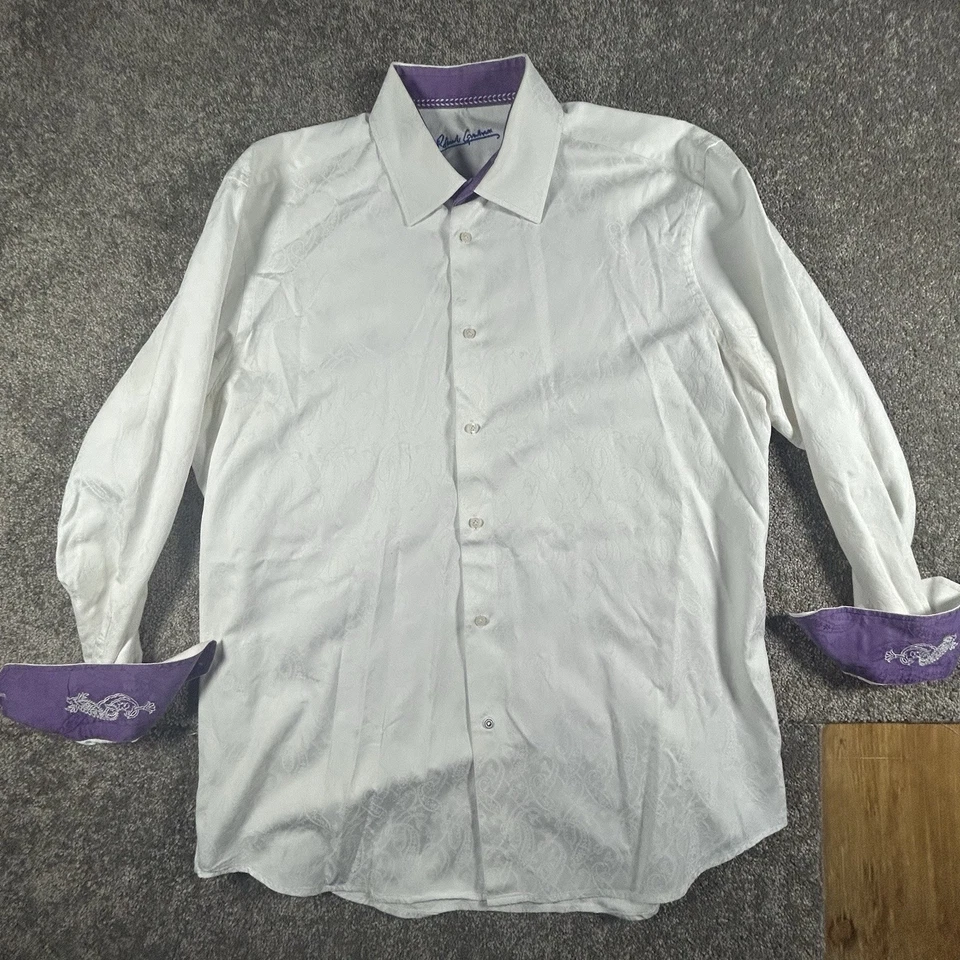 Robert Graham White Embossed Paisley Flip Cuff Mens Button  XL , 44/17.5 Cotton - Image 3 of 4