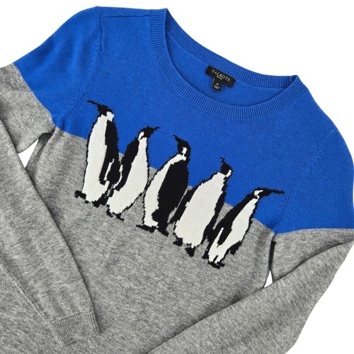 Talbots Petite P Penguin Colorblock Lambswool Sweater Womens Preppy Whimsical