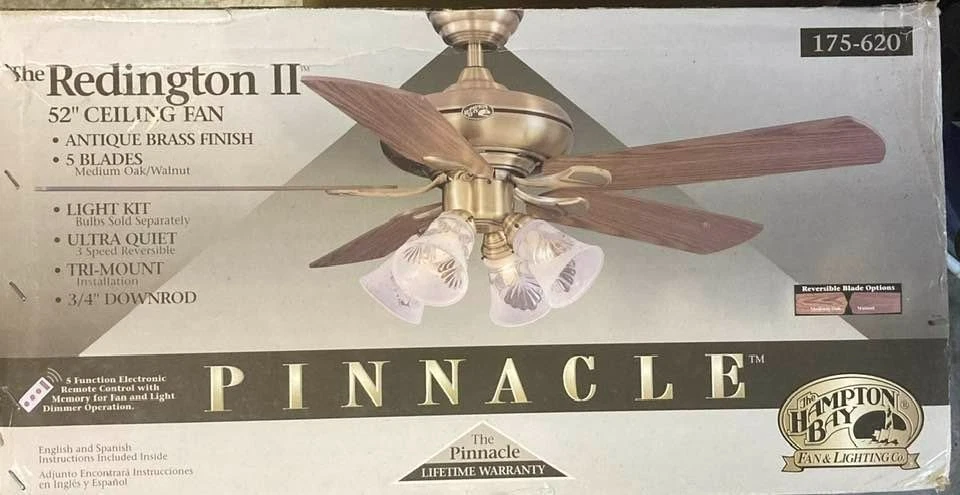 New Old Stock Hampton Bay Redington II Pinnacle 52" Ceiling fan 1998 in Box - Image 2 of 4