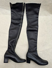 CHANEL Black Leather Over-the-Knee Zip Boots ...
