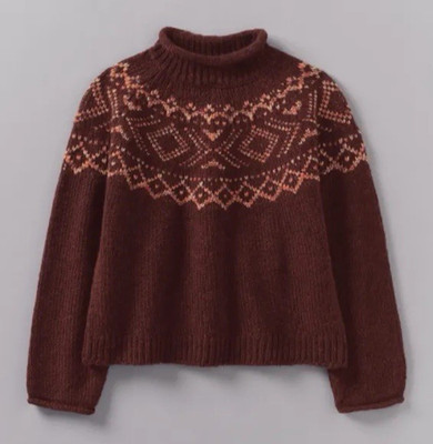 Toast Donegal Wollpullover mit grafischer Passe, Größe Large, L, roter Ziegelstein, neu mit Etikett