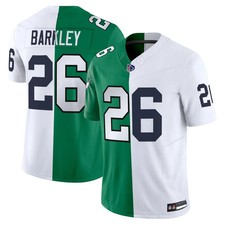 Camiseta deportiva cosida al vapor dividida verde blanca Saquon Barkley #26 para hombre NUEVA LLEGADA