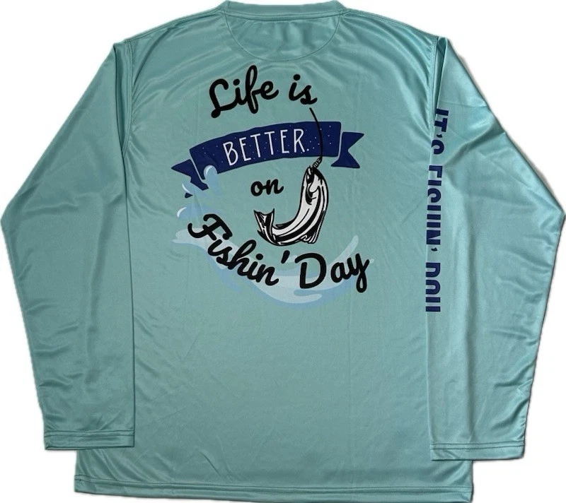 Fishing Shirt Long Sleeve UPF UV Sun Protection. Life Is Better On Fishing Day.