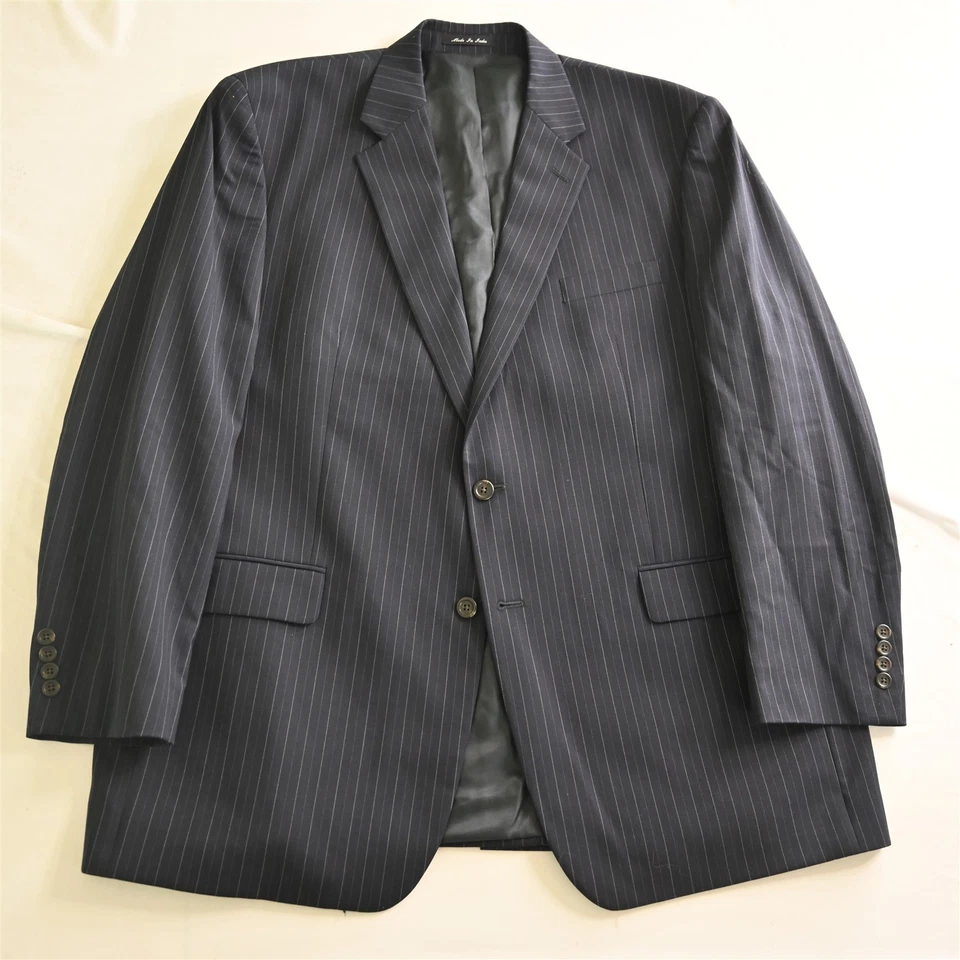 Chaps Ralph Lauren 46L 42x30 Navy Blue Striped 100% Wool Mens Jacket Pants Suit - Image 2 of 4